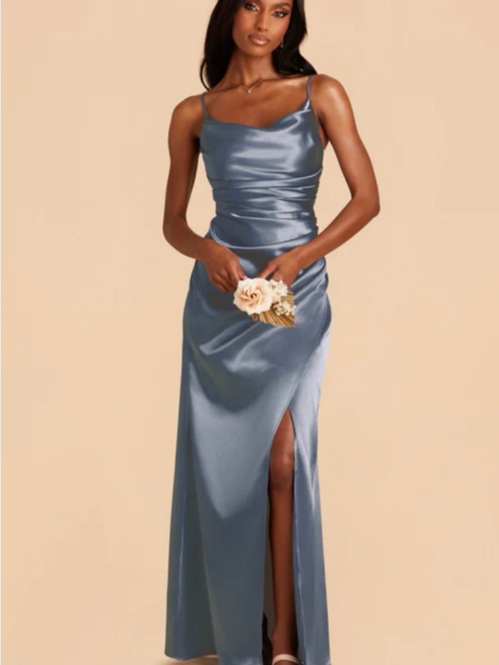 NWT Satin Cowl Neck Slip Dress with Side Slit - Blue
